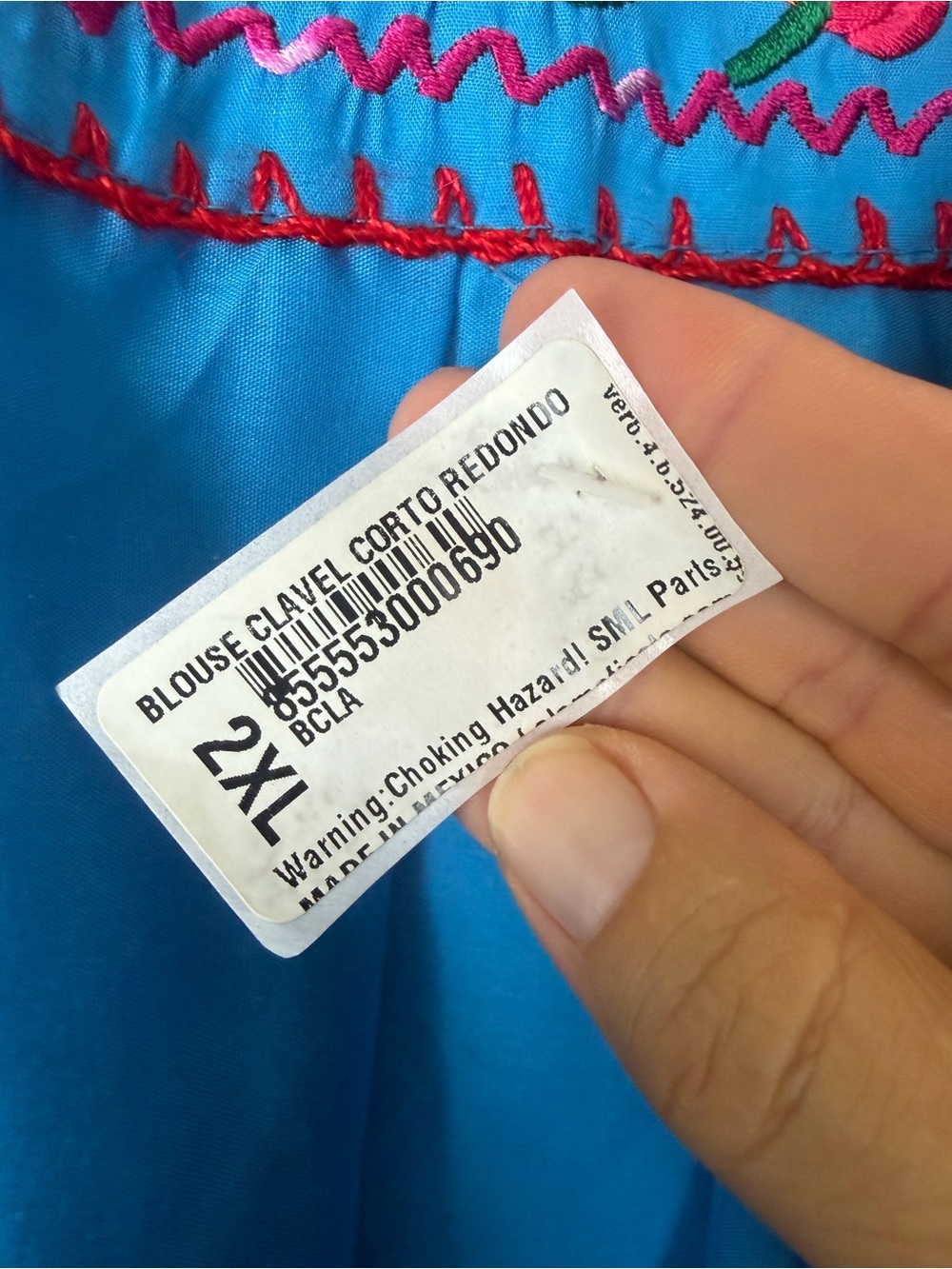 NWT Alamo Fiesta Mexican Floral Embroidered Blue Blouse 2X - Picture 3 of 4